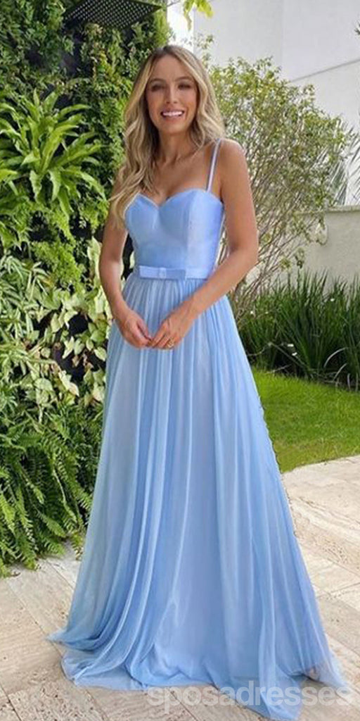 Sexy Backless Blue Chiffon Cheap Long Evening Prom Dresses, Evening Party Prom Dresses, 18635