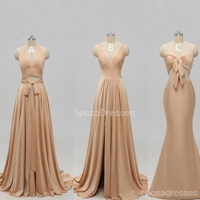 Sexy Mismatched Side Slit Long Gold Bridesmaid Dresses, WG229