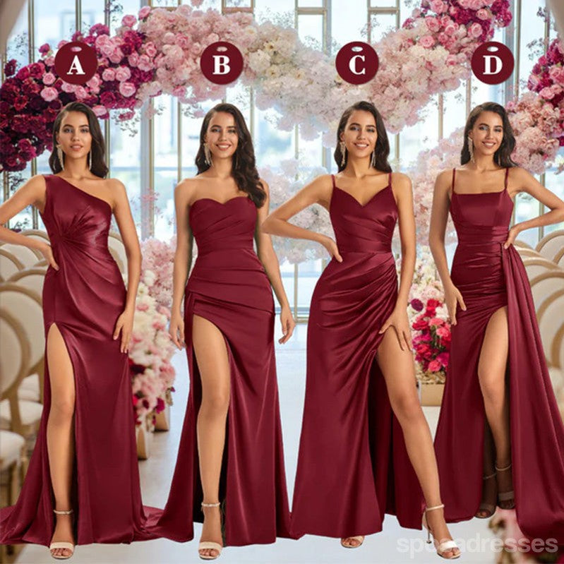 Mismatched Burgundy Mermaid Maxi Long Bridesmaid Dresses,Party Dress, WG1880