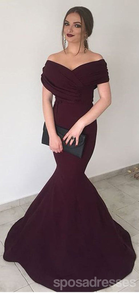 Sexy Burgundy Mermaid Off Shoulder Maxi Long Party Prom Dresses Online,13326