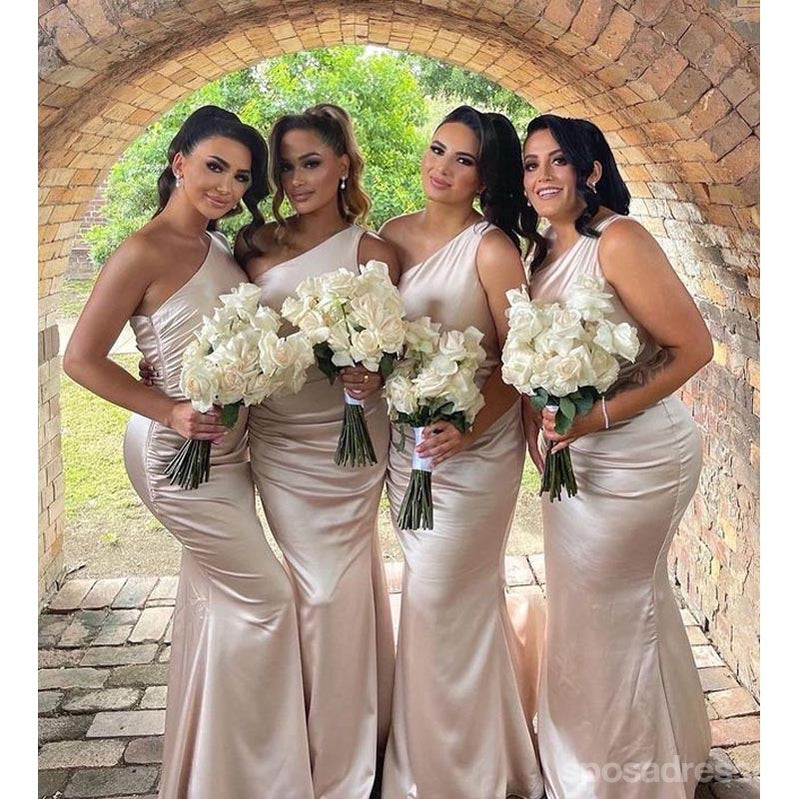 Sexy Champagne Mermaid One Shoulder Maxi Long Bridesmaid Dresses,WG1717