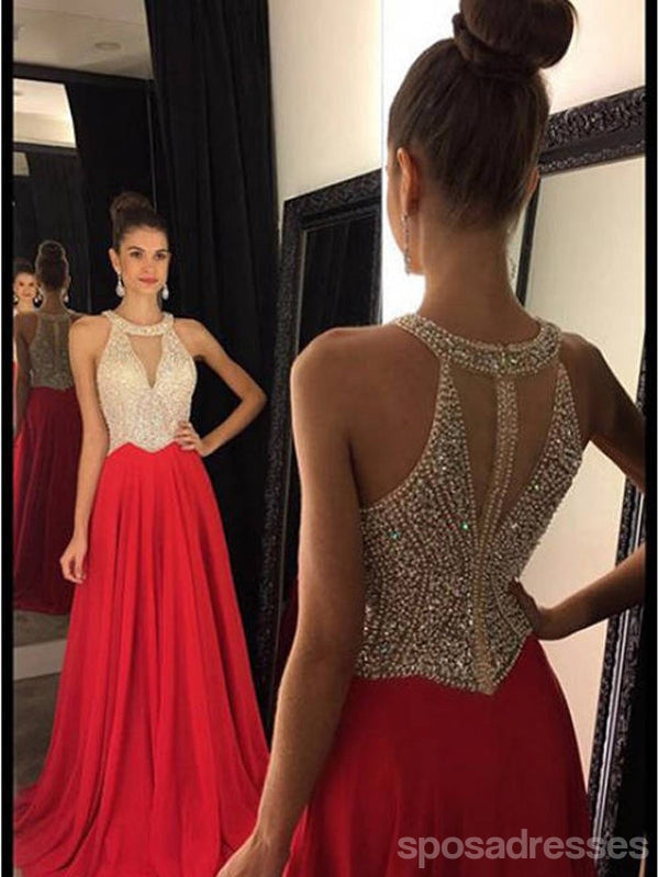 Red Prom Dresses, Halter prom Dress, Mermaid Prom Dress, dresses for Prom, Beaded prom dresses, PD1701