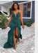 Sexy Green Mermaid Spaghetti Straps V-neck Maxi Long Party Prom Dresses,Evening Dress,13413