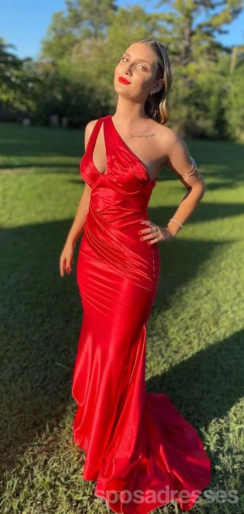 Sexy Red Mermaid One Shoulder Maxi Long Party Prom Dresses,Evening Dress,13463