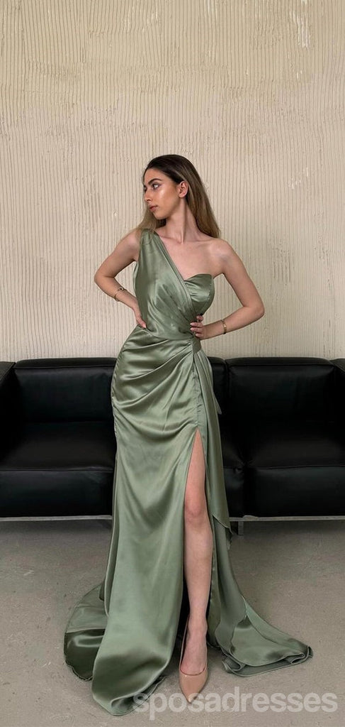 Sexy Dusty Sage Mermaid One Shoulder Maxi Long Bridesmaid Dresses For Wedding,WG1793