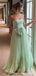 Elegant Green A-line Spaghetti Straps Maxi Long Party Prom Dresses,Evening Dress,13484