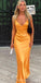 Sexy Orange Mermaid Spaghetti Straps V-neck Long Party Prom Dresses,Evening Dress,13350