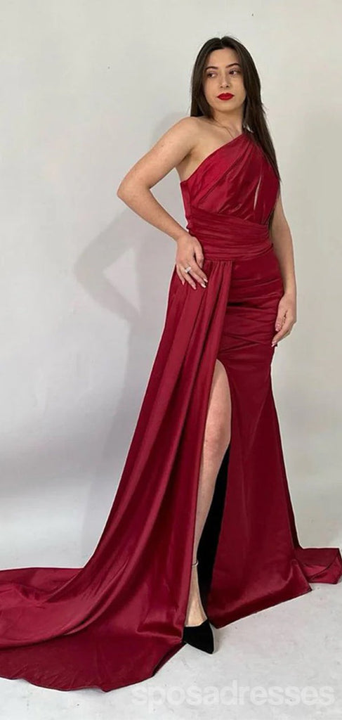 Sexy Burgundy  Mermaid One Shoulder Maxi Long Bridesmaid Dresses For Wedding,WG1771