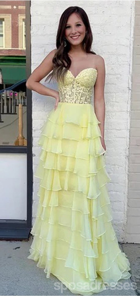 Popular Yellow A-line Sweetheart Maxi Long Party Prom Dresses,Evening Dress,13437