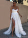 Gorgeous White A-line High Slit Maxi Long Party Prom Dresses,Evening Dress,13543