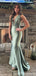 Sexy Sage Green Mermaid V-neck Maxi Long Party Prom Dresses,Evening Dress,13427