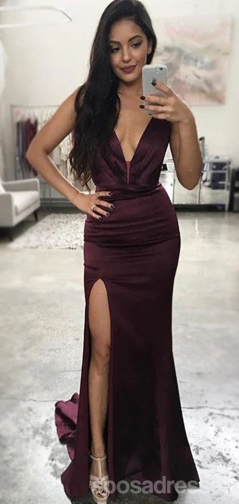 Sexy Mermaid Spaghetti Straps V-neck Side Slit Maxi Long Party Prom Dresses,Evening Dress,13419