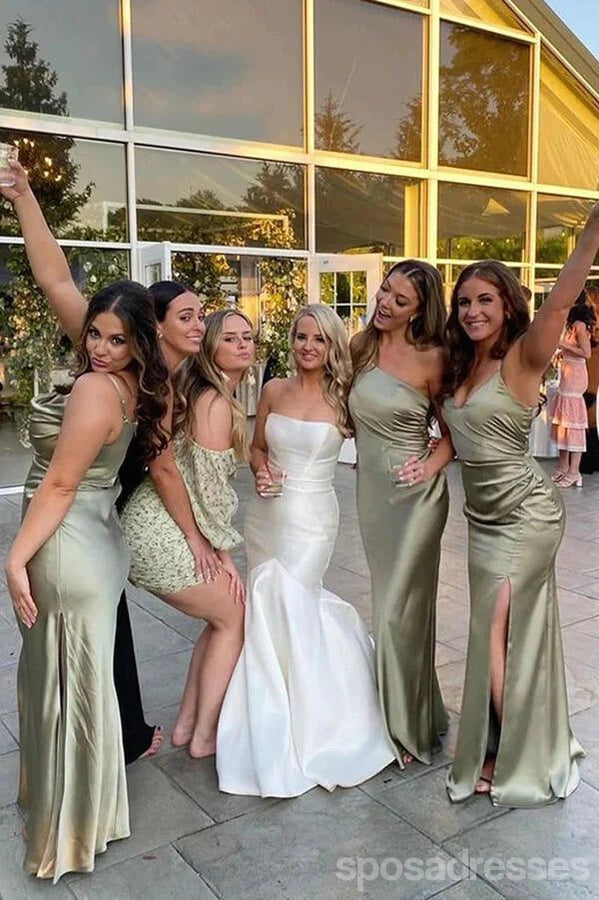 Sexy Mismatched Sage Mermaid Side Slit Maxi Long Bridesmaid Dresses,WG1708