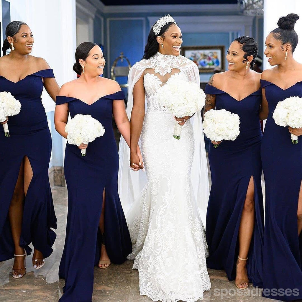 Sexy Mermaid Off Shoulder Navy Blue Wedding Guest Bridesmaid Dresses,WG1739