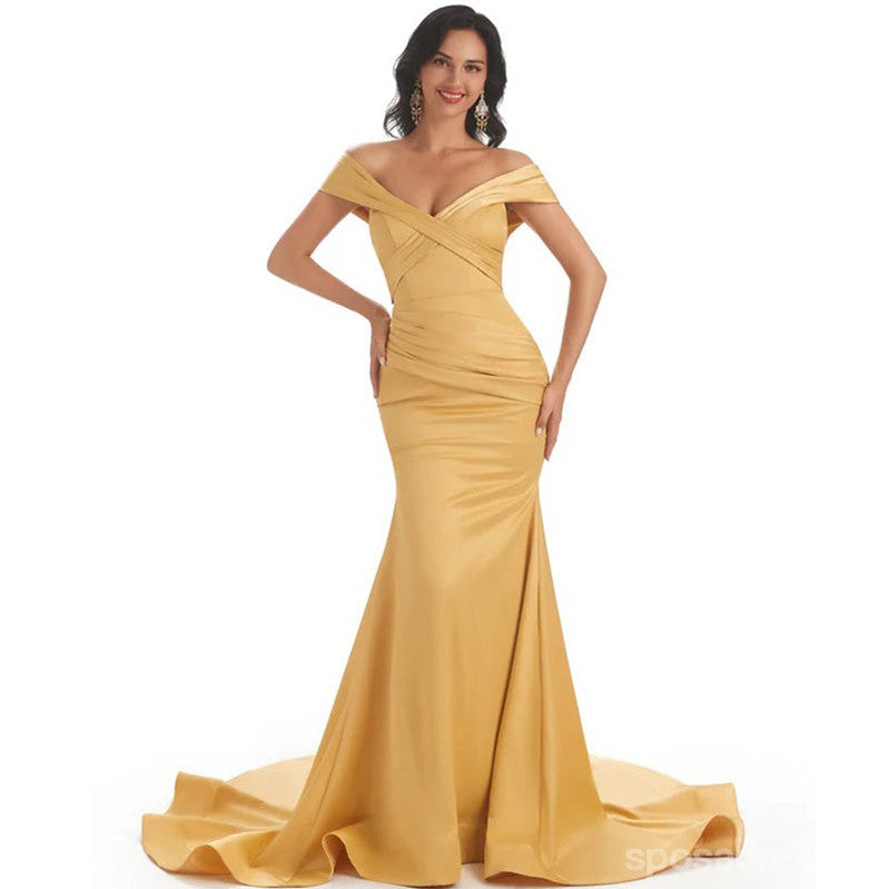 Champagne Gold Off Shoulder Sereia Sexy Vestidos baratos de dama de honra online, WG568