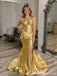 Sexy Gold Mermaid Side Slit Maxi Long Party Prom Dresses,Evening Dress,13412