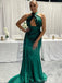 Sexy Green Mermaid Halter Side Slit Long Party Prom Dresses,Evening Dress,13458