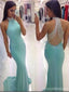 High Neck Tiffany Blue Sexy Open Back Mermaid Long Party Prom Dress, 2017 Cheap Prom Dresses,PD0030