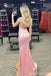 Sexy Pink Mermaid Spaghetti Straps V-neck Maxi Long Party Prom Dresses,Evening Dress,13429