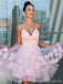 V Neck Dusty Pink Tulle Beaded Short Homecoming Dresses Online, Robes de bal courtes pas chères, CM845