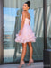 V Neck Dusty Pink Tulle Beaded Short Homecoming Dresses Online, Robes de bal courtes pas chères, CM845