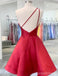 Red A-line Floral One Shoulder Short Homecoming Dresses,Short Prom Dresses,CM959