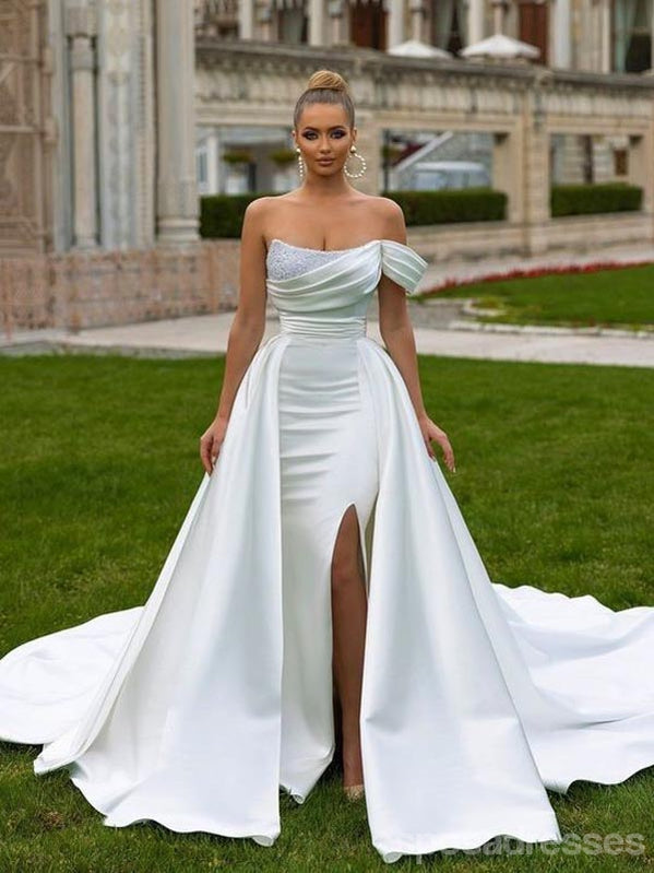 Off White Mermaid One Shoulder Side Slit Maxi Long Party Prom Dresses,13291