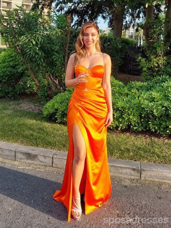 Sexy Orange Mermaid Sweetheart Side Slit Long Party Prom Dresses,Evening Dress,13370