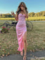 Sexy Pink Mermaid High Slit Maxi Long Party Prom Dresses,Evening Dress,13544