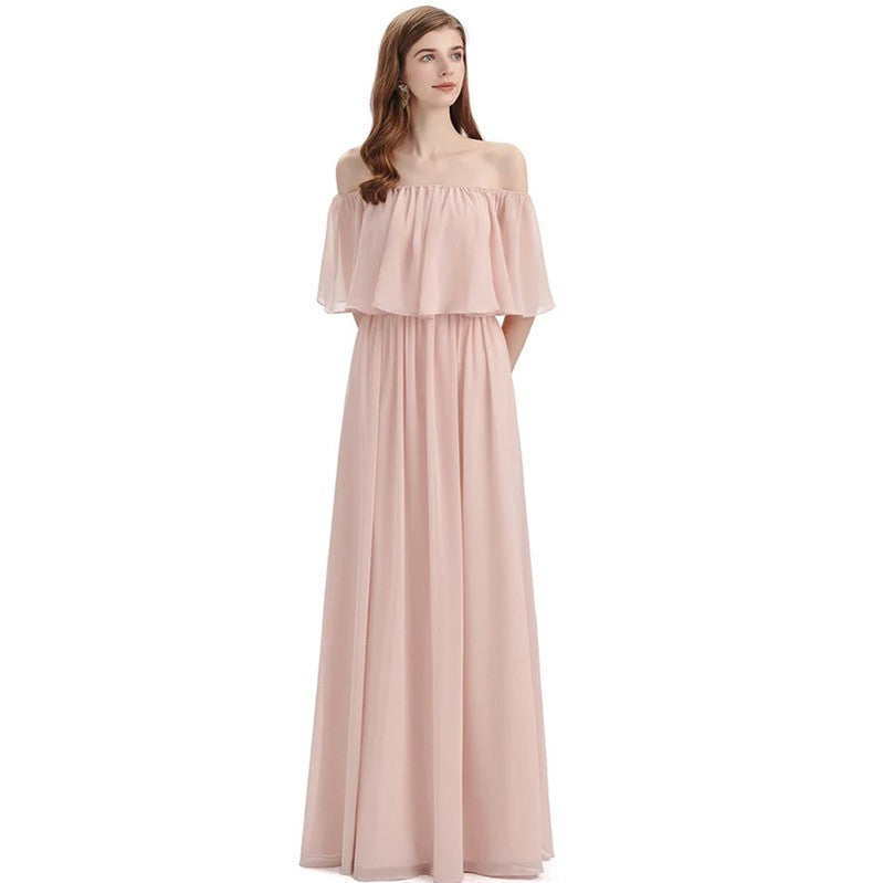 Hellblush Rosa Chiffon billig lange Brautjungfernkleider online, WG293