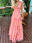 Sexy New Arrival Pink A-line V-neck Maxi Long Party Prom Dresses,13305