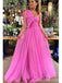 Elegant Hot Pink A-line One Shoulder Maxi Long Party Prom Dresses,Evening Dress,13478