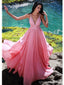 Popular Pink A-line Spaghetti Straps Long Party Prom Dresses,Evening Dress,13358