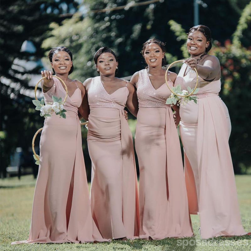 Elegant Pink Unique Straps Mermaid Maxi Long Bridesmaid Dresses,WG1705