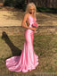 Sexy Pink Mermaid V-neck Maxi Long Party Prom Dresses,Evening Gowns,13572