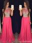 Hot Pink Halter Evening Prom Dresses, 2017 Long Beaded Prom Dress, Custom Long Prom Dress, Cheap Party Prom Dress, Formal Prom Dress, 17037