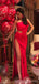 Sexy Red Sheath Side Slit One Shoulder Maxi Long Party Prom Dresses, Evening Dress,13320