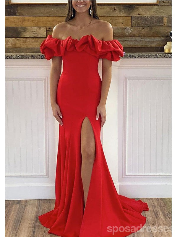 Elegant Red Mermaid Off Shoulder Maxi Long Party Prom Dresses,Evening Dress,13404