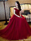 Off Shoulder Red A line Evening Prom Dresses, Long Tulle Party Prom Dress, Custom Long Prom Dresses, Cheap Formal Prom Dresses, 17069