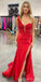 Sexy Red Mermaid One Shoulder Side Slit Lace Party Prom Dresses,Evening Dress,13374