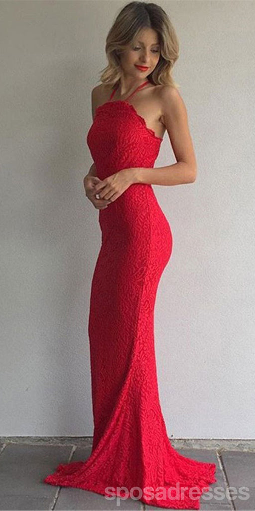 Sexy Red Mermaid Halter Maxi Long Lace Party Prom Dresses,Evening Dress,13400