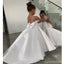 Sweet Satin A-line Top Tulle Long Flower Girl Dresses With Bow, Cute Flower Girl Dress, FG0195