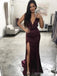 Sexy Mermaid Spaghetti Straps V-neck Side Slit Maxi Long Party Prom Dresses,Evening Dress,13419