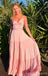 Pink A-line Spaghetti Straps V-neck Maxi Long Prom Dresses,Evening Dresses,13224