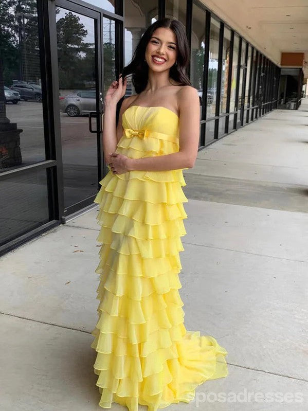 Elegant Yellow A-line Strapless Maxi Long Party Prom Dresses,Evening Dress,13426