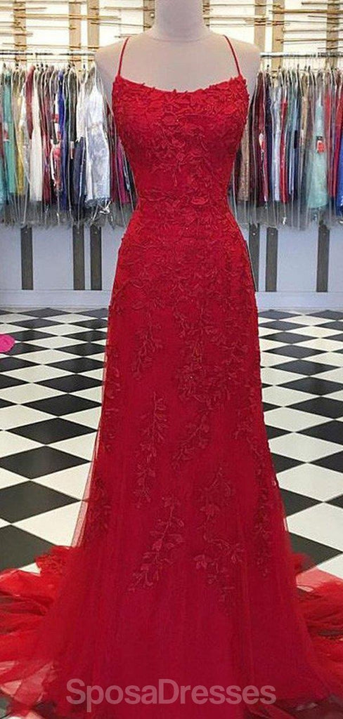 Sexy Red Lace Mermaid Long Evening Prom Dresses, Evening Party Prom Dresses, 12318