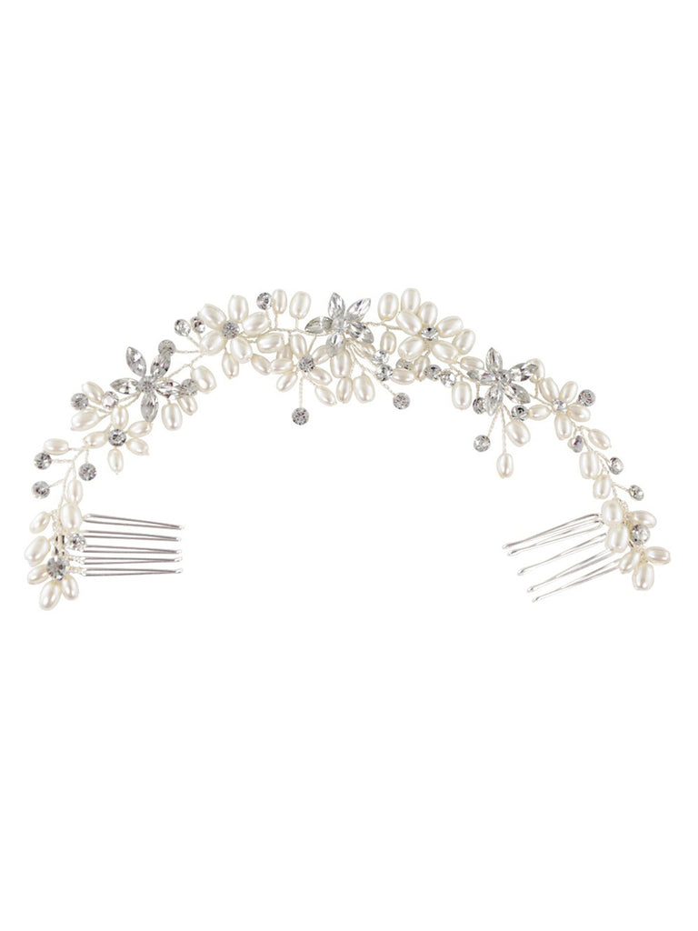 Sparkly Luxury Pearl Rhinestone Double Insert Comb Diamond Hair Accessories for Women, HP128