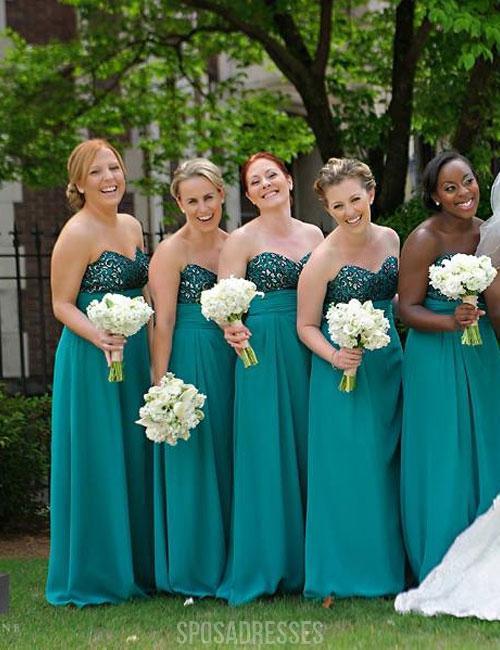 Hunter Green Custom Sweetheart Chiffon Long Cheap Bridesmaid Dresses Online, WG340