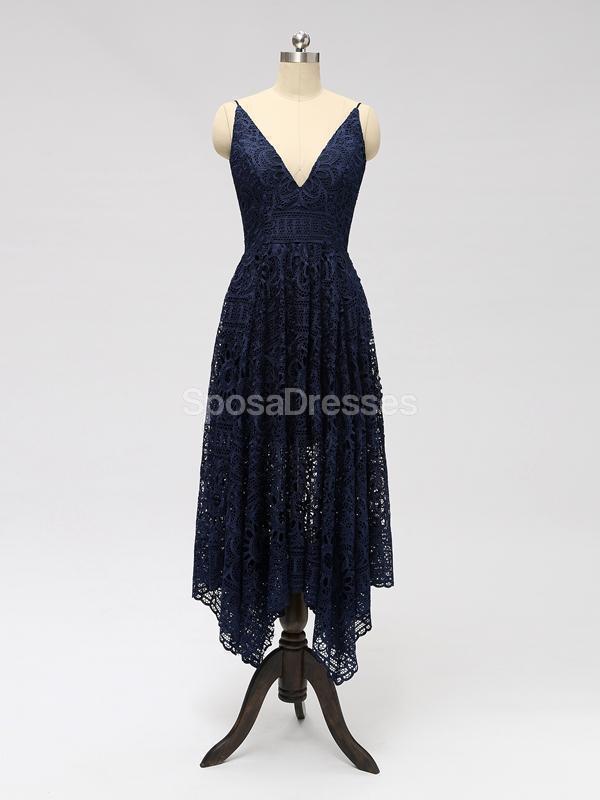 Spaghetti Strapls Lace Navy Lace curto baratos dama de honra vestidos on-line, WG588