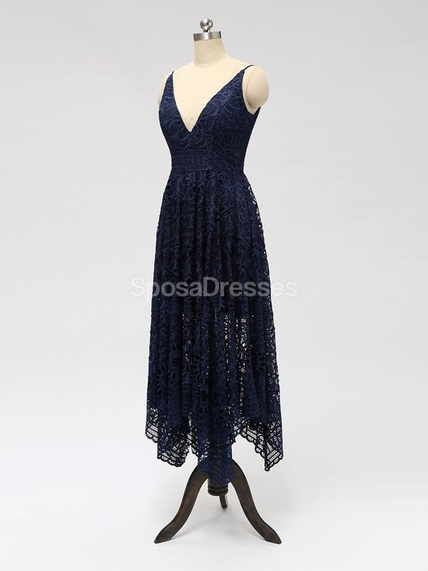 Spaghetti Strapls Lace Navy Lace curto baratos dama de honra vestidos on-line, WG588